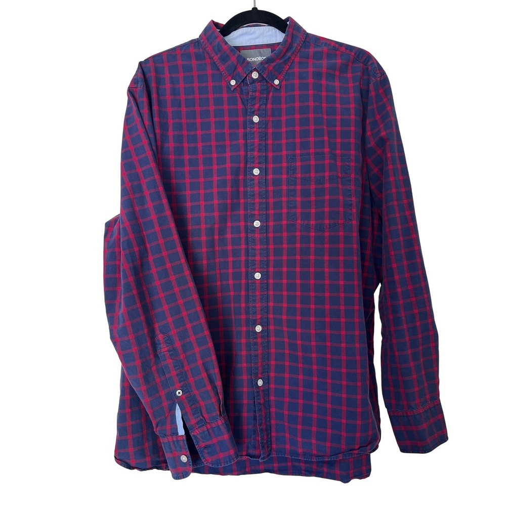 Bonobos Button Down Shirt XL Navy Red Standard Gingham Check Preppy Ivy Office